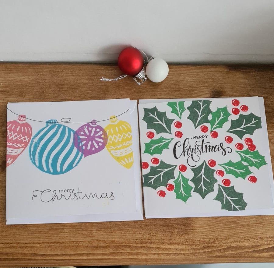 Multipack 4 handprinted Christmas cards 2 each Folksy