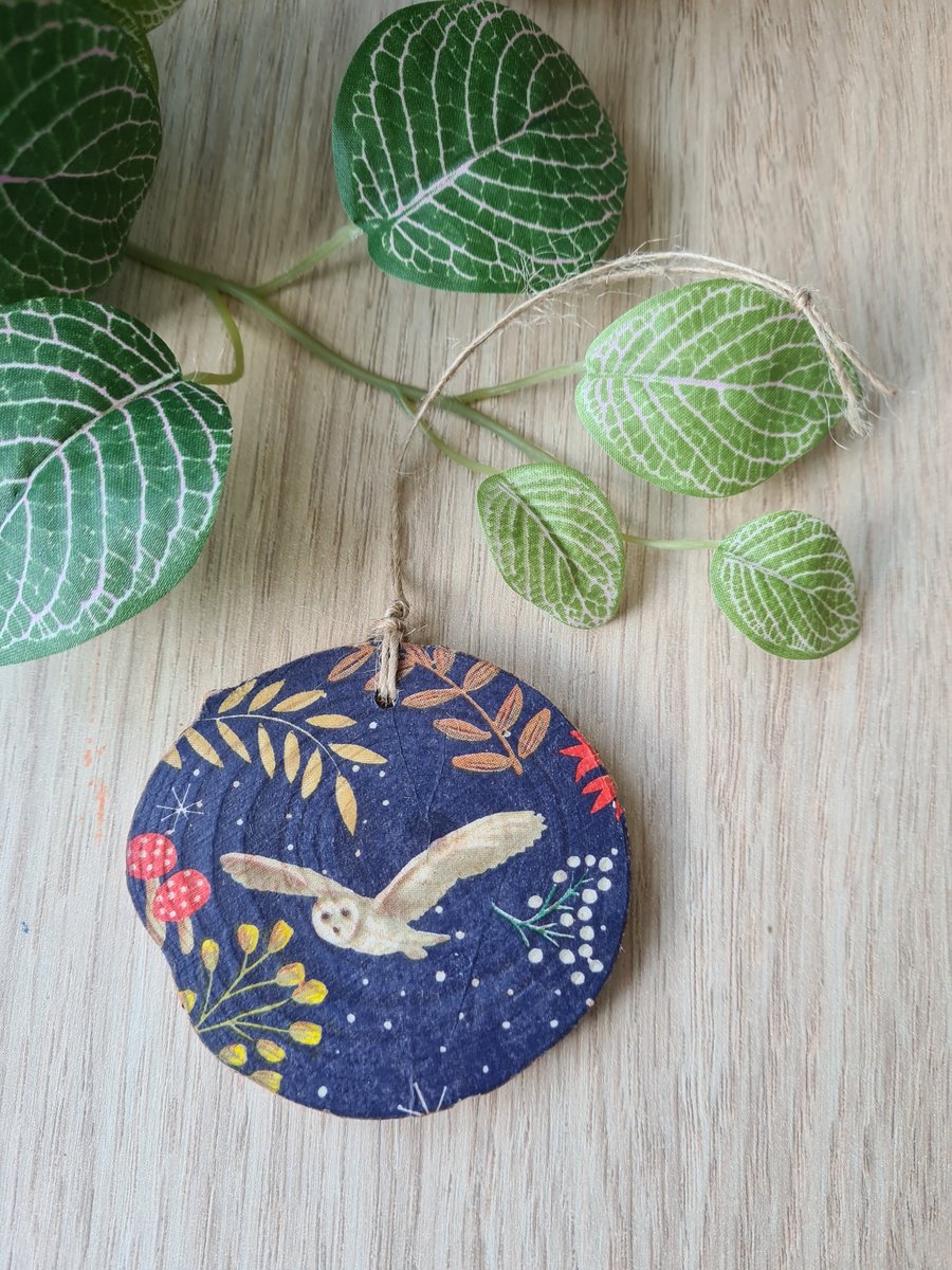 Wood slice decoration decoupage owl woodland hanging decoration home decor