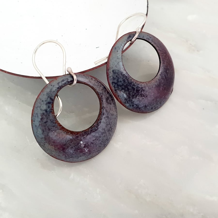 Purple Enamel Hoop Earrings