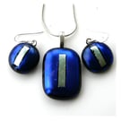 dichroic Glass Pendant Earring Set 111 ISilver with silver plated chain