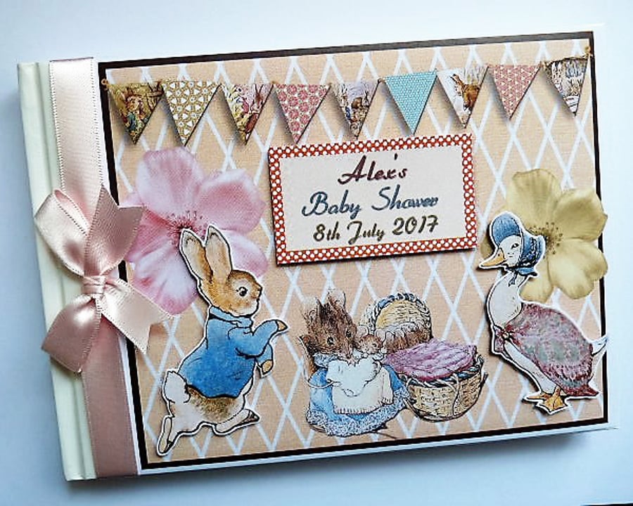Peter Rabbit girl baby shower guest book, Peter Rabbit christening book, gift