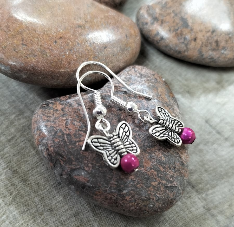 Pink miracle bead drops with butterfly