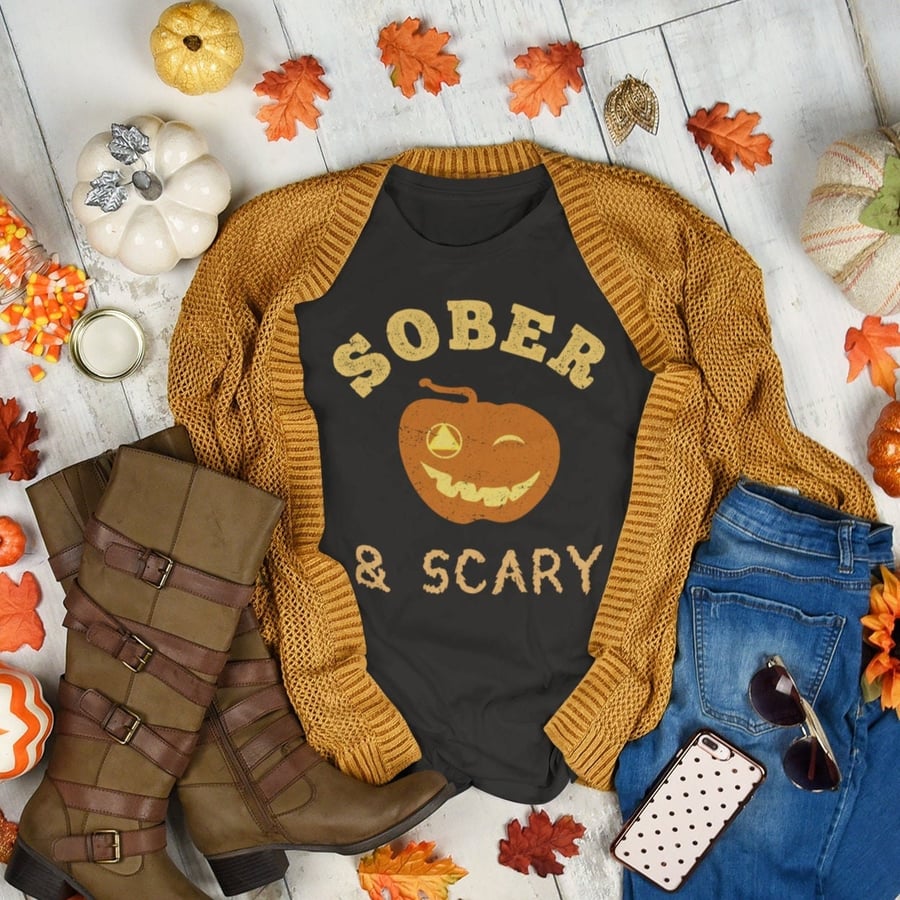 Sober & Scary Sober Halloween Shirt, Unisex sobriety shirt, Sobriety gift