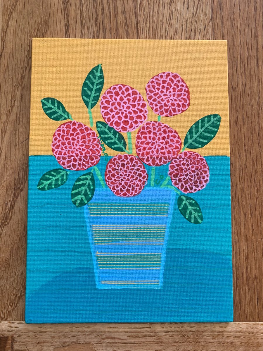 The Blue Flower Pot - Acrylic Gouache Colourful Painting for the Home