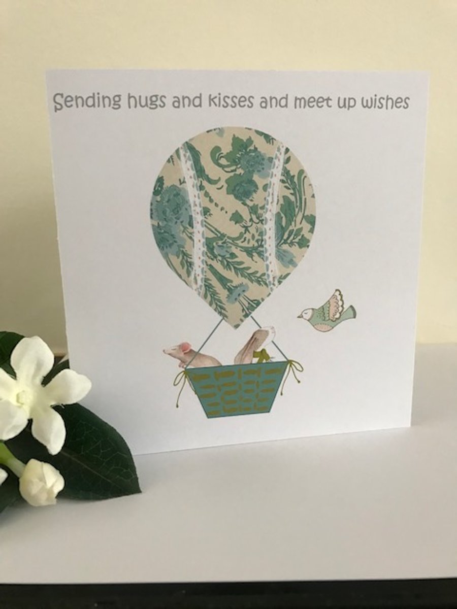 Hot Air Balloon Greeting Card Hugs and Kisses and Meet Up Wishes