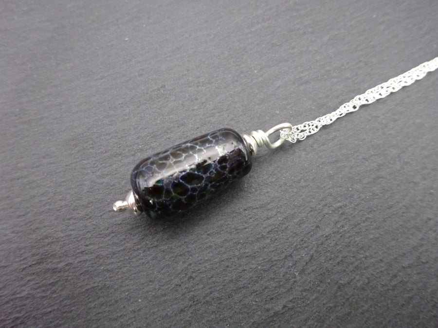 sterling silver chain necklace, lampwork glass pendant jewellery