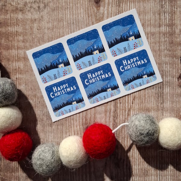 Winter Cottage Envelope Stickers - Set of 6