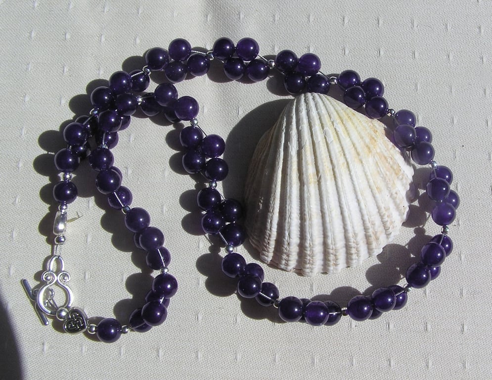 Amethyst Crystal Gemstone Beaded Statement Necklace "Violet Joy"