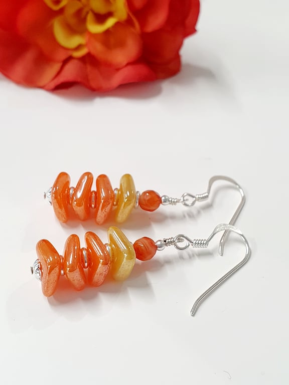 Yellow and Orange Drop Earrings with Carnelian and Silver 