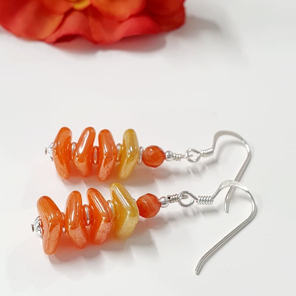 Yellow and Orange Drop Earrings with Carnelian and Silver 