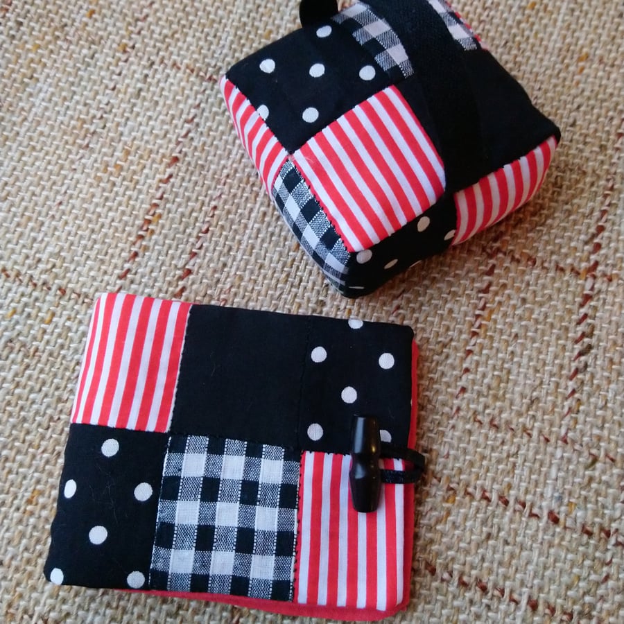 Pin cushion and needlebook set in patchwork. Choice of colours