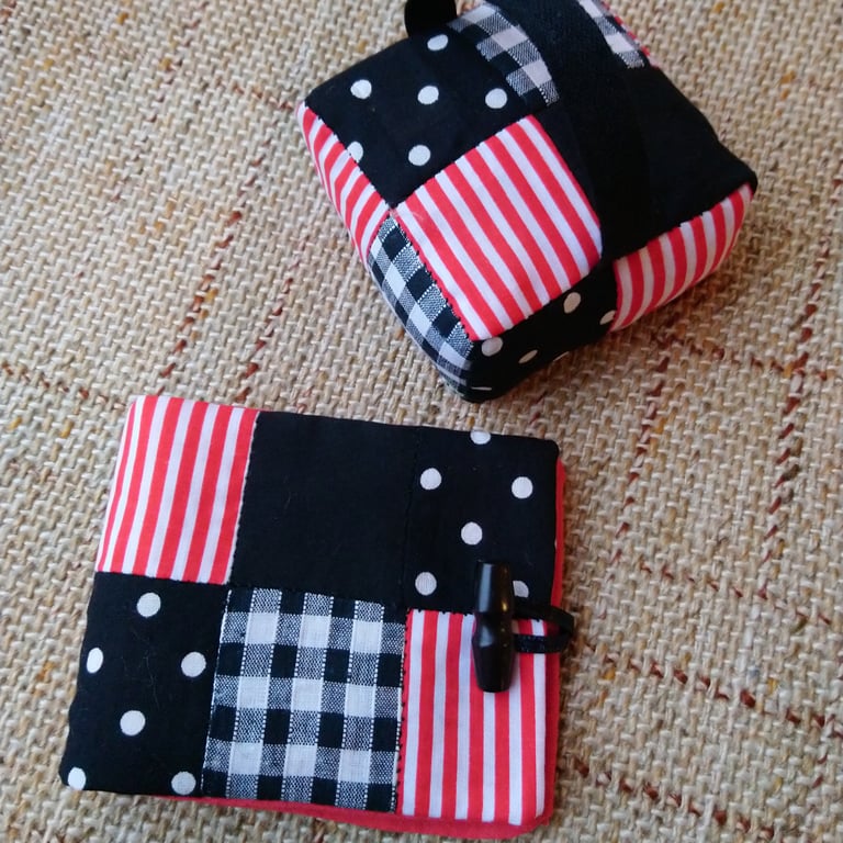 Pin cushion and needlebook set in patchwork. Choice of colours