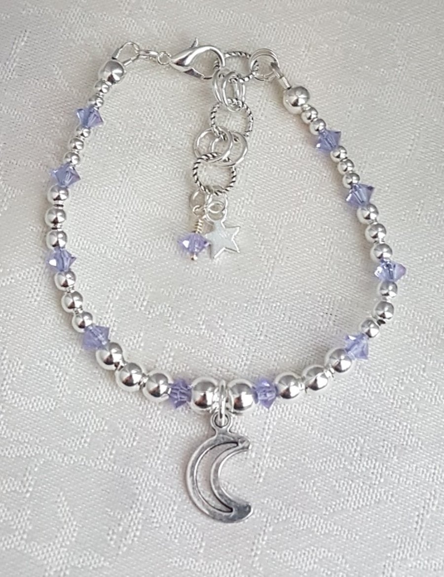 Gorgeous Alexandrite Crystal Bracelet with Crescent Moon charm