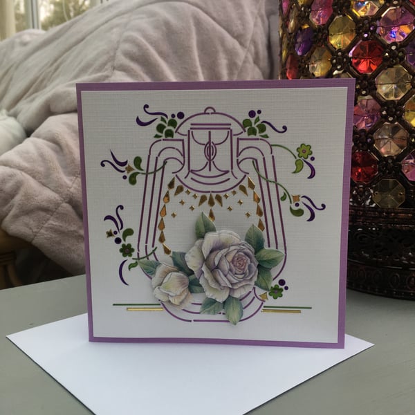 Lantern and rose cluster card