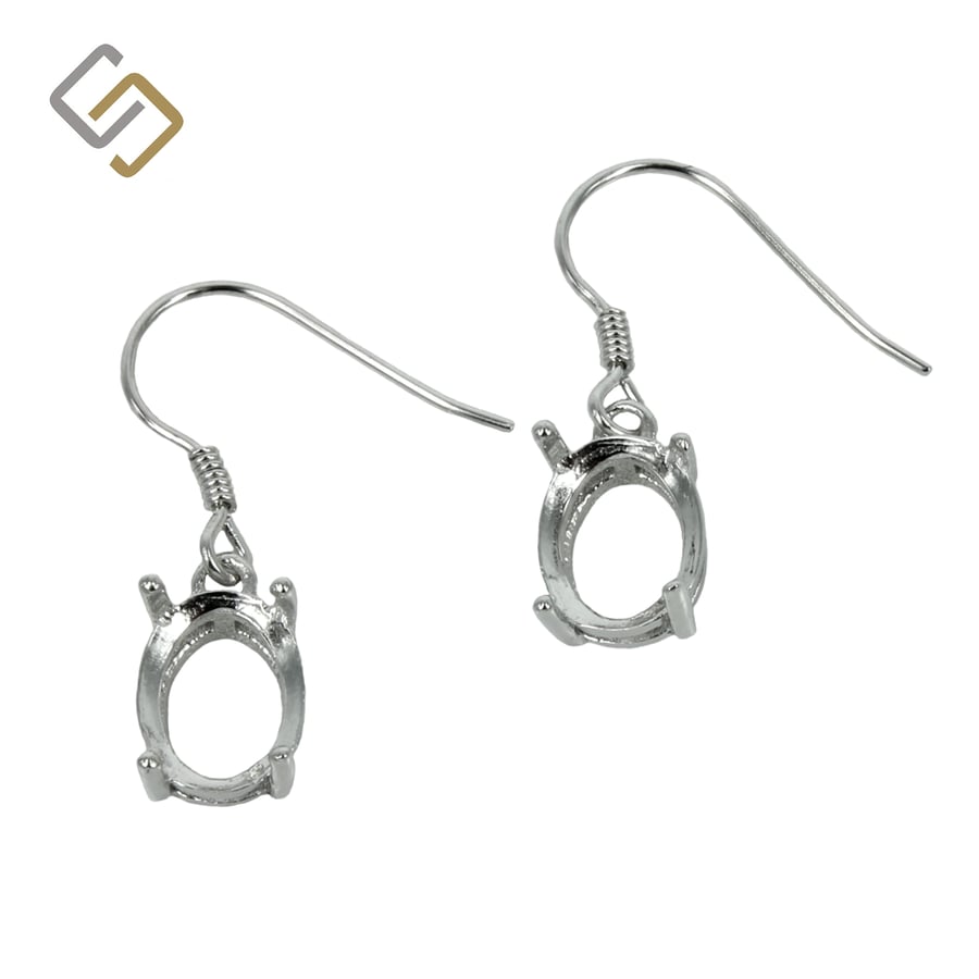 Earrings with 7x9mm Oval Basket Setting in Sterling Silver