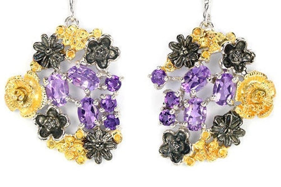 Amethyst Romantic Art Nouveau style Floral Posy Dropper earrings