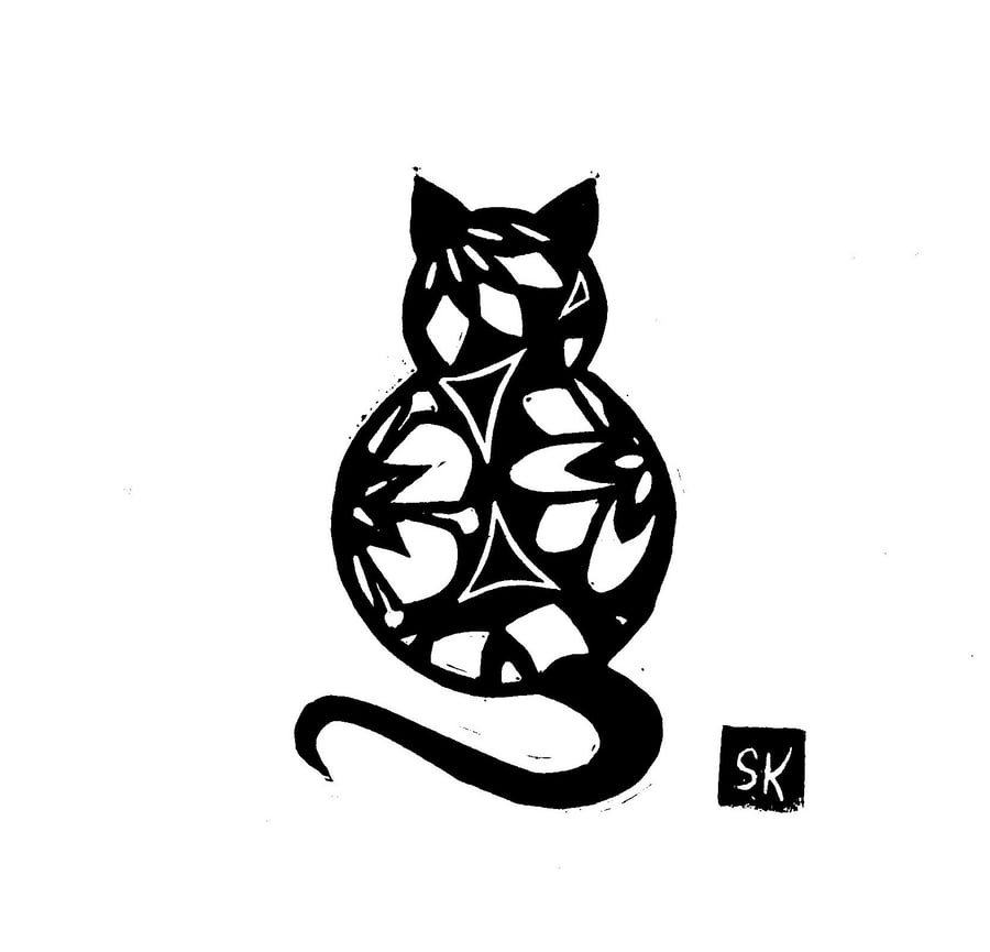 Black Cat Lino Print