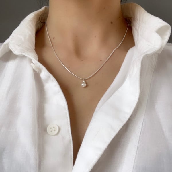 Dainty Freshwater Pearl Silver Necklace Handmade Sterling Silver Pearl Necklace