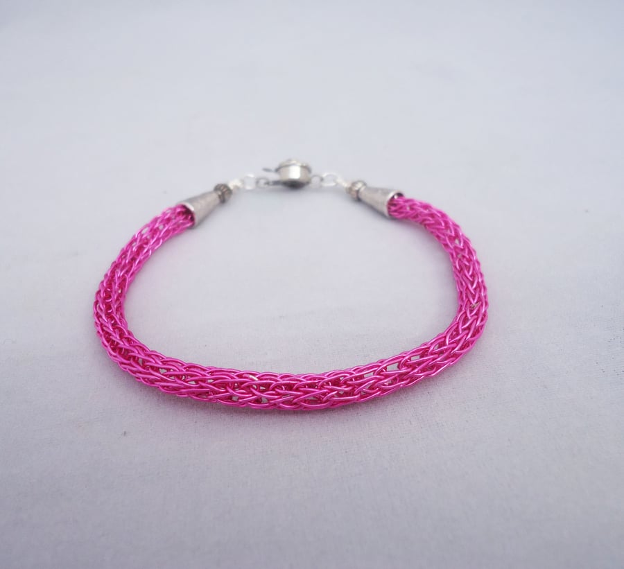 Viking Knit Bracelet, Viking Knit Bracelet in Hot Pink, Wire Wrapped Bracelet