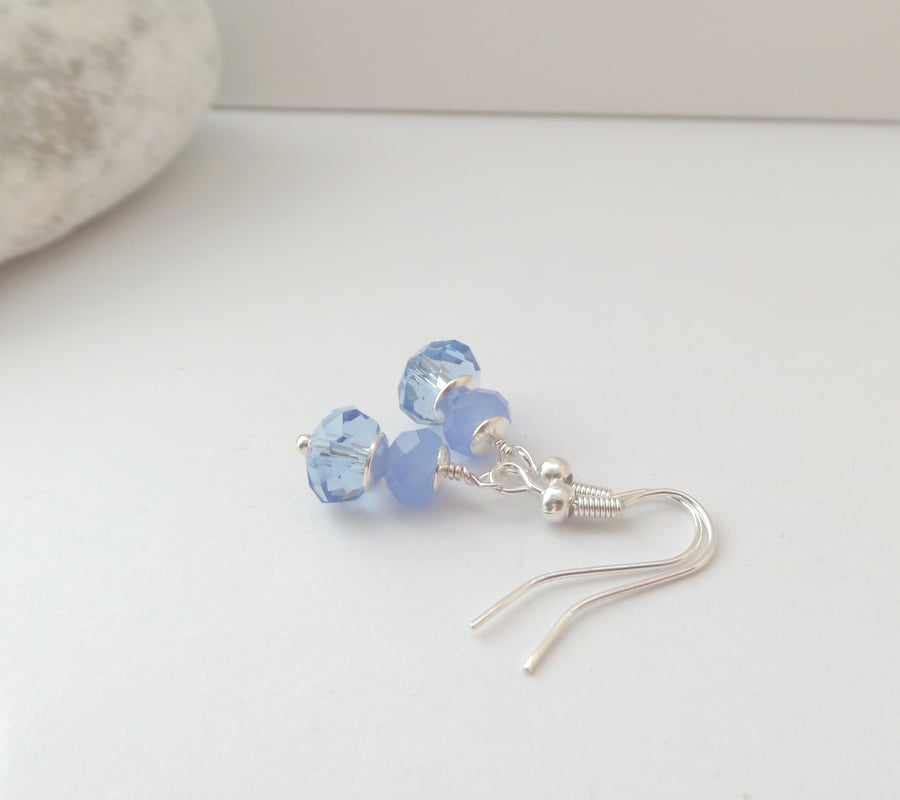 Crystal Silver Earrings, Short Dangle Earrings