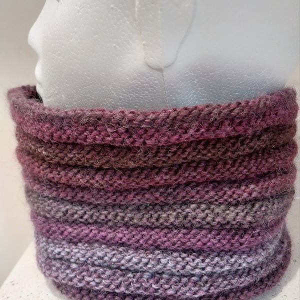 Handknit Wool BlendTextured Circular Cowl in mixed Purples