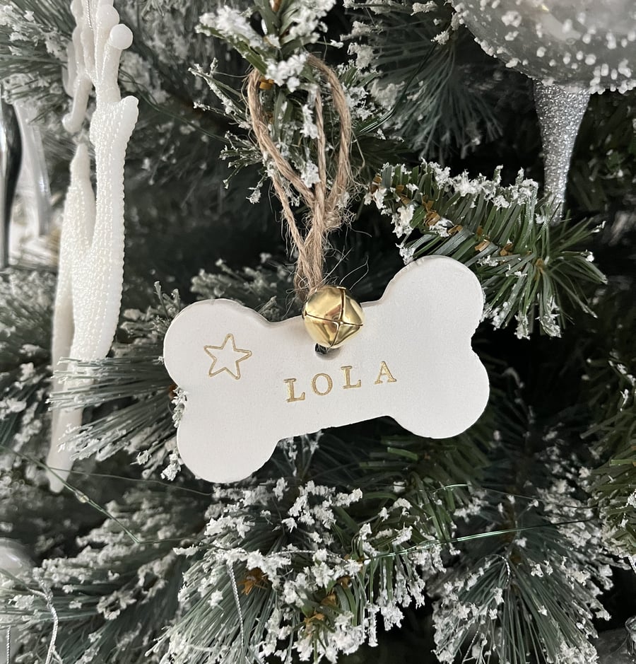 Custom Dog Bone Christmas Ornament, Personalised Christmas Bauble, Gift for Dog 