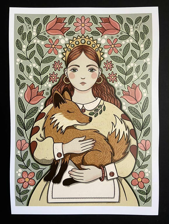Animal guardian 1 mystical folk art wall art print fox