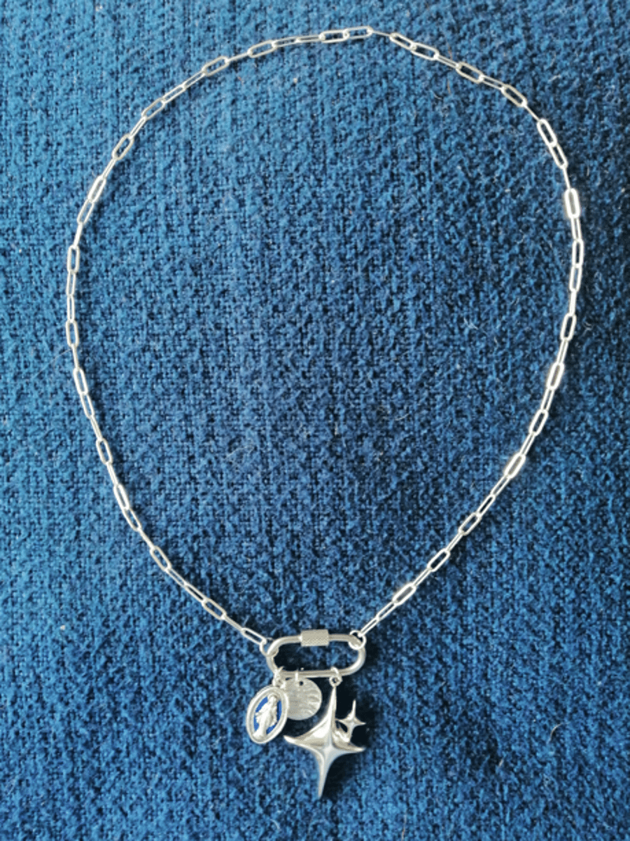 Silver carabiner charm necklace