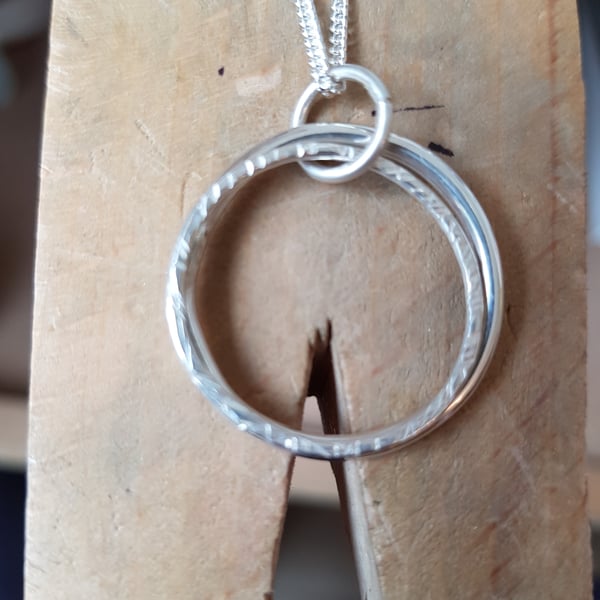 Sterling Silver Double Circles Pendant and Necklace