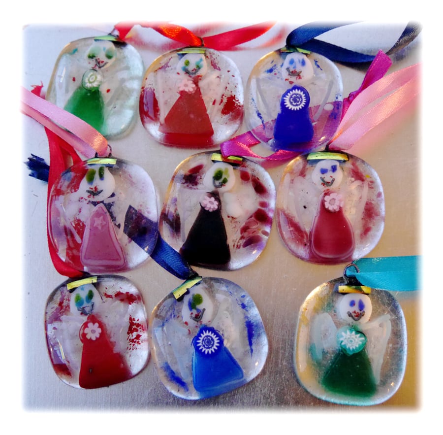 Fused Glass Christmas Tree Decorations Set of 4 Angels or Stars