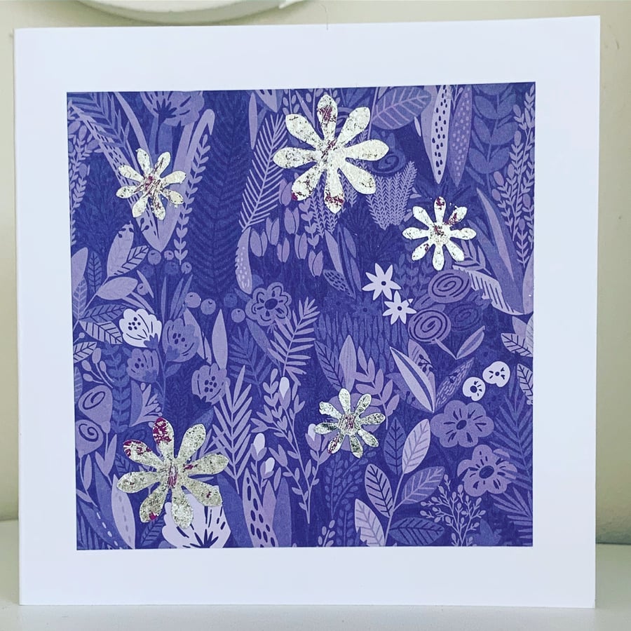 Handmade Card - silver flowers 