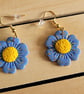 Polymer Clay Blue Flower Earrings.  316 Surgical Stainless Steel