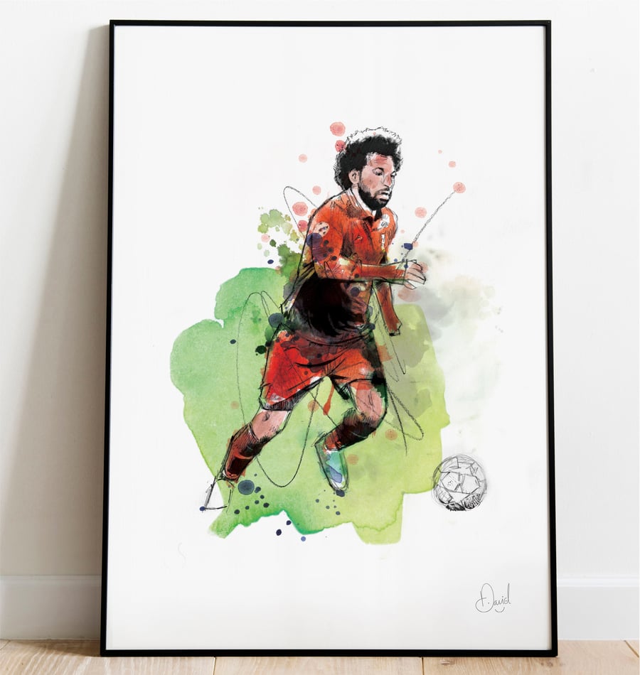 Mo Salah Art Print, Liverpool FC Drawing, Liverpool FC Illustration, Soccer
