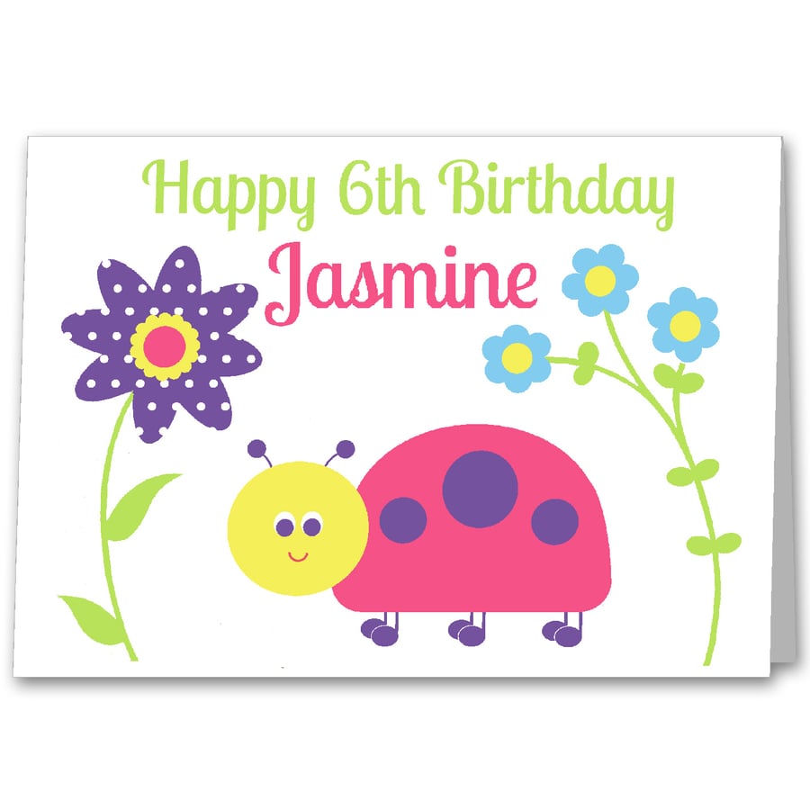 Personalised Girls Ladybird Birthday Card 1st, 2nd, 3rd, 4th, 5th, 6th, 7th, 8th