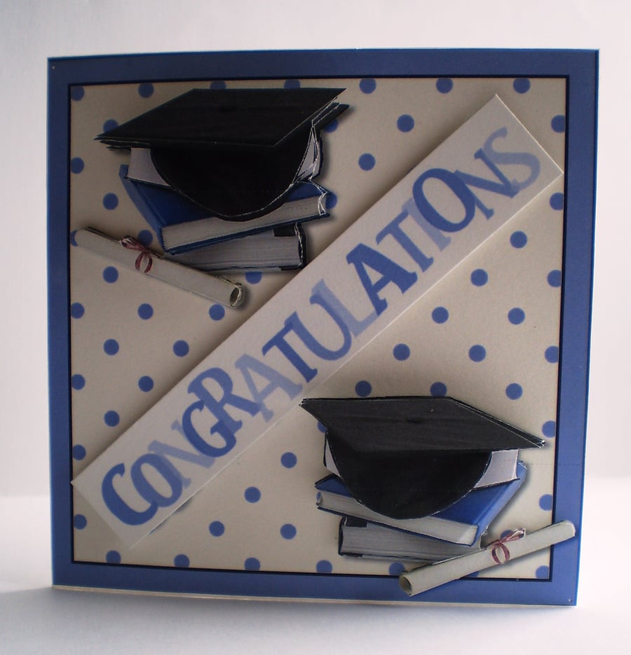 Handmade Decoupage,3D Graduation Card, Books,Scroll and Mortar Board