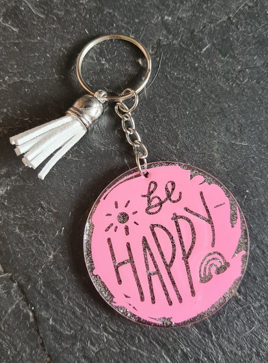 Be Happy - Keychain - motivational quote - keyrings - bag accessory