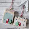 Set of 2 Wooden Christmas House Hanging Decorations