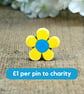 Ukraine Flower Pin, Charity Donation, Handmade Ukraine Forget Me Not Brooch - Image 1