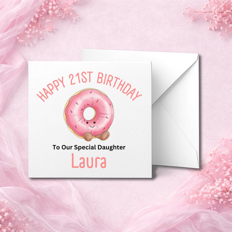 Personalised 21st Birthday Card, Donut Design, Custom Name Daughter Card, Luxury