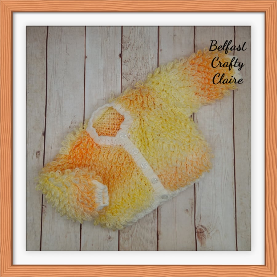Hand Knitted Baby - LOOPY Style - Cardigan - YELLOW ORANGE MIX - 0-6 Months