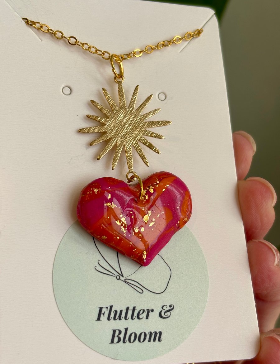 Heartlight – Sunset Marbled Heart Necklace