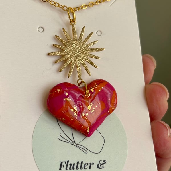 Heartlight – Sunset Marbled Heart Necklace
