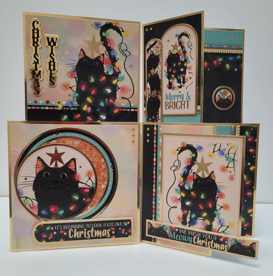 Christmas Cards - Set of 4 Cat Christmas Cards - Meowy Christmas