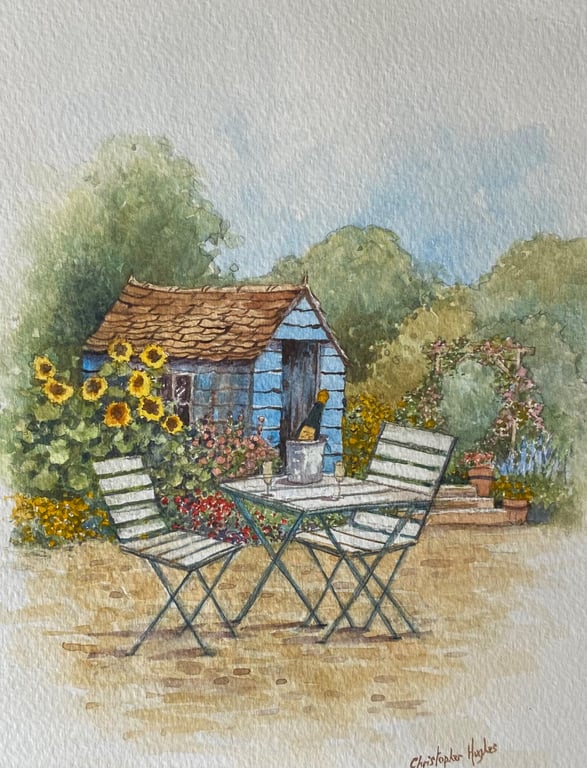 Champagne Garden . Christopher Hughes original watercolour painting 