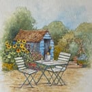 Champagne Garden . Christopher Hughes original watercolour painting 