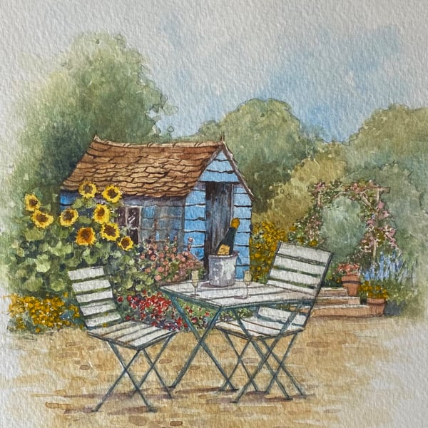 Champagne Garden . Christopher Hughes original watercolour painting 