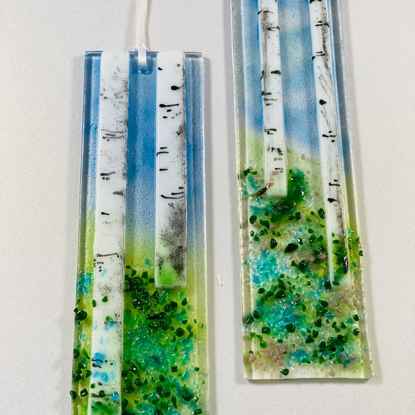 Fused glass hanging decoration- silver birch trees