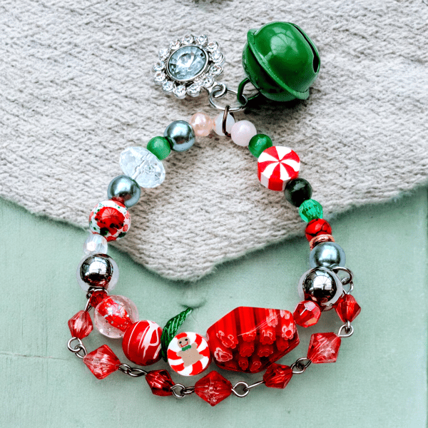 Handmade Upcycled Unique Stretch Festive Bracelet 