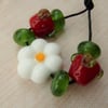 flower and strawberry lampwork glass bead set