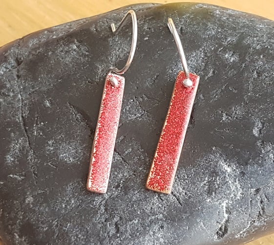 Copper and Enamel Bar Earrings